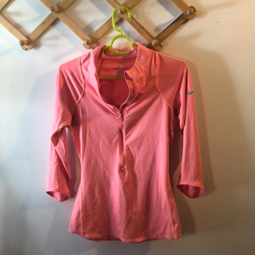 Nike orange/peach 3/4 sleeve 1/2 zip pull over